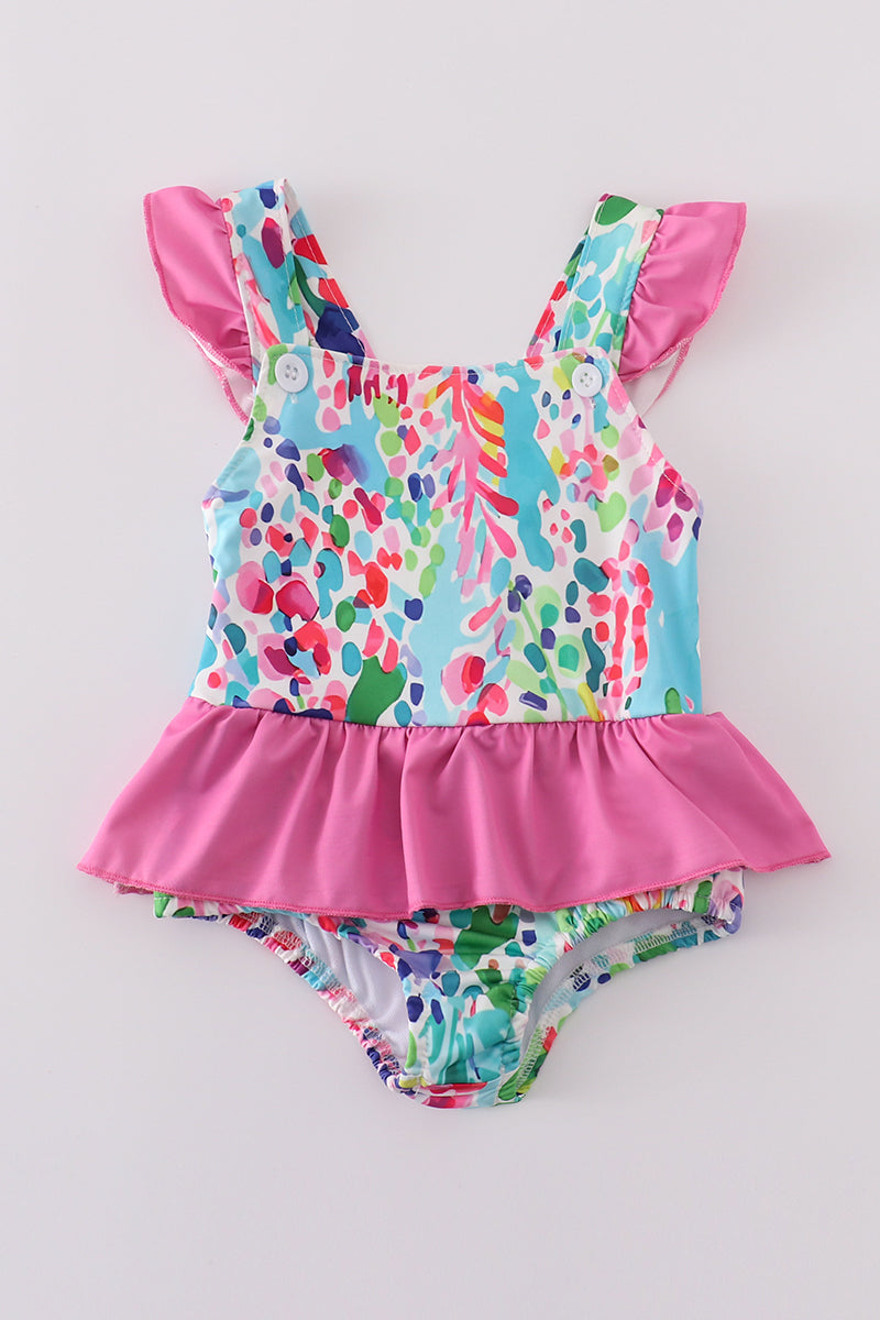 Color Splash Ruffle Baby Swimsuit – One-Piece with Pink Skirt