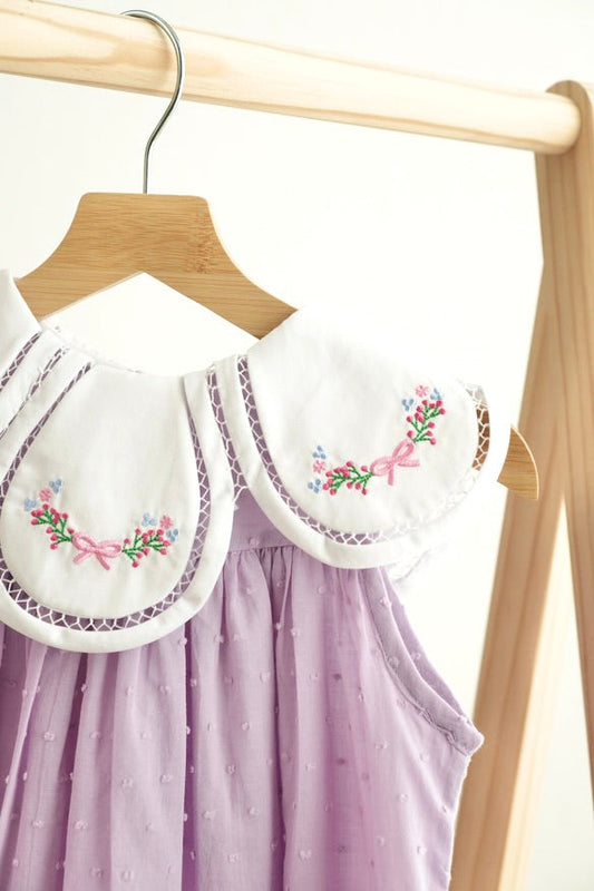 Lavender Embroidered Collar Dress – Vintage Floral Charm