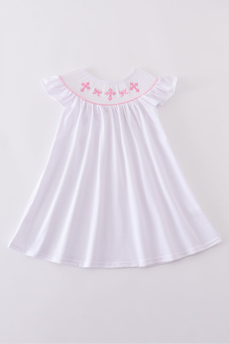 baby girl baptism dress
toddler white cross smocked dress
Easter dress with embroidered crosses
church dress for toddler girl
baby dedication outfit girl