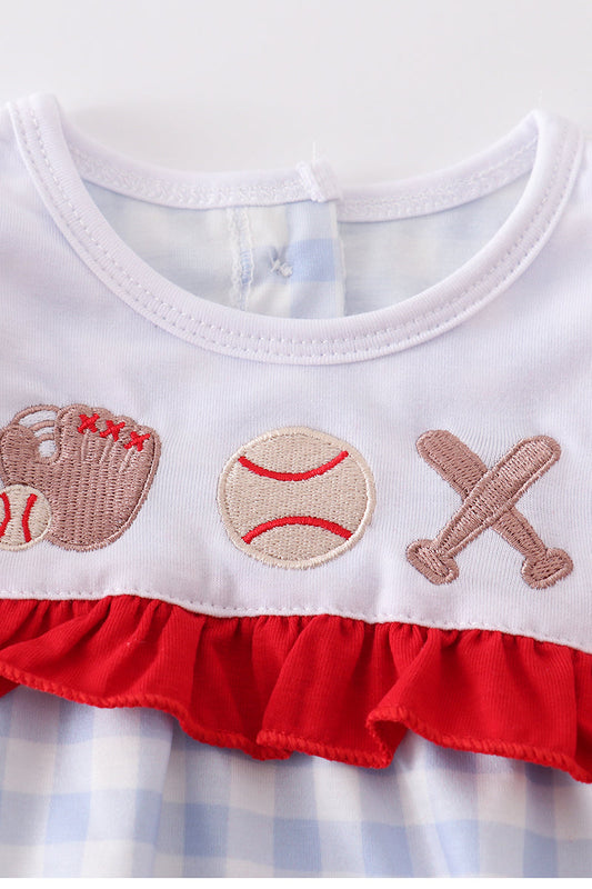 Blue Plaid Baseball Embroidery Girl Bubble