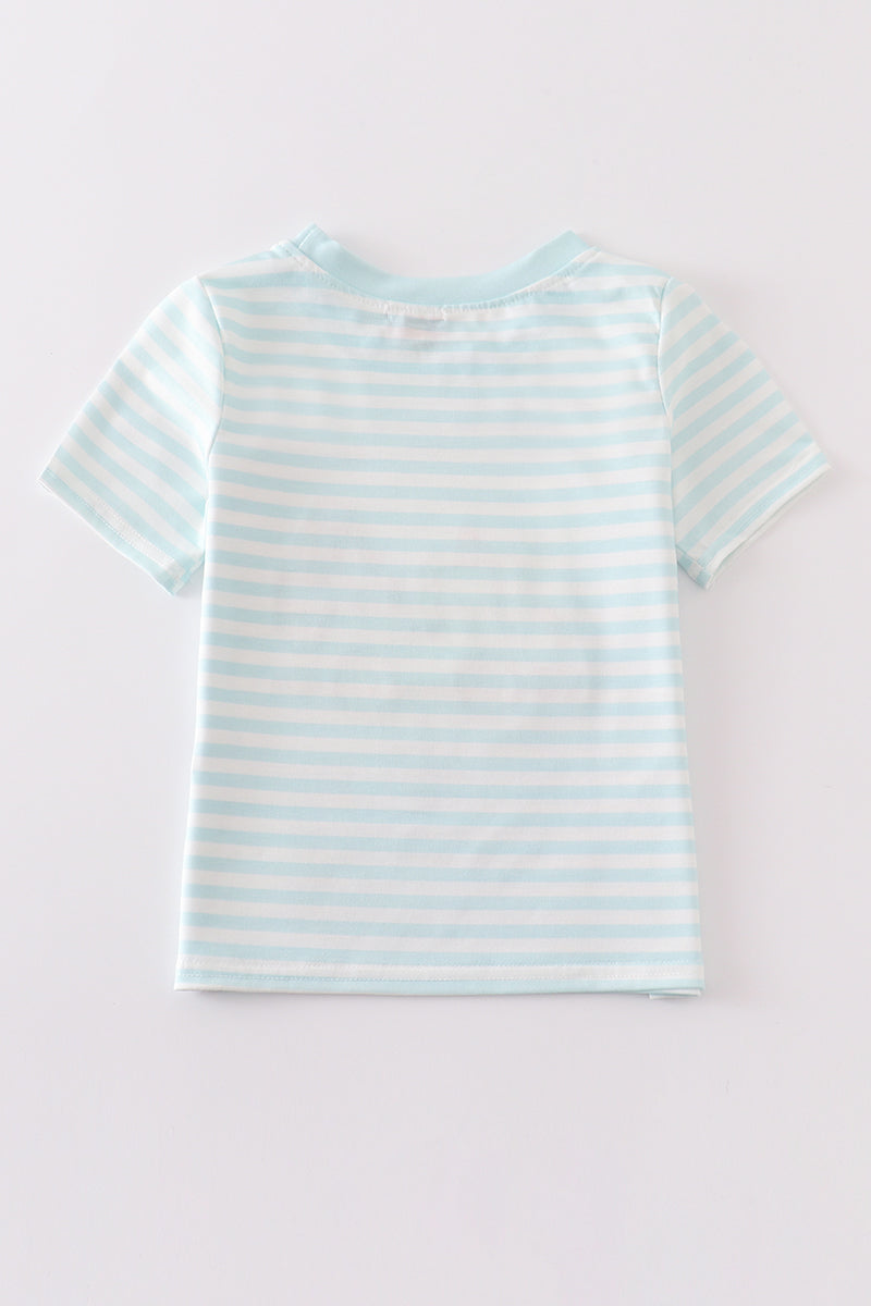 Tow Truck Appliqué Tee – Light Blue Stripes