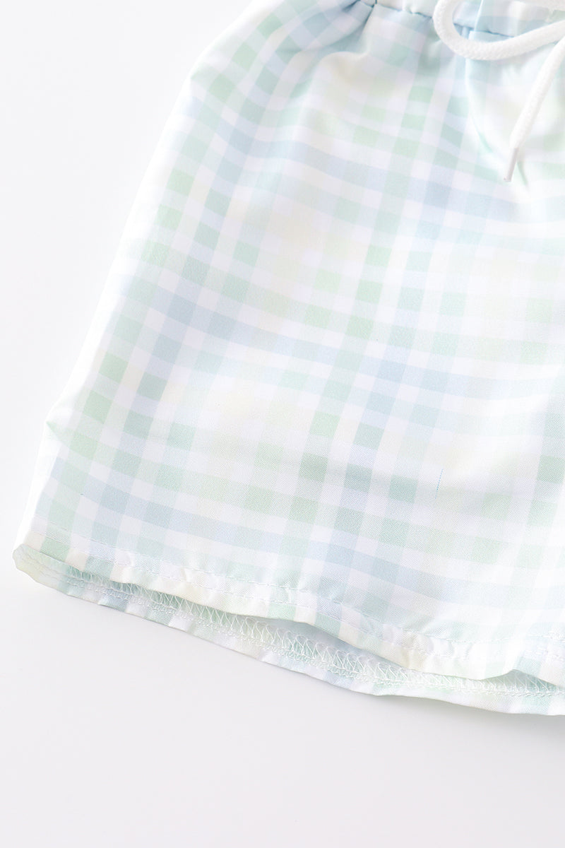 Pastel Plaid Boys’ Shorts – Blue, Green & White