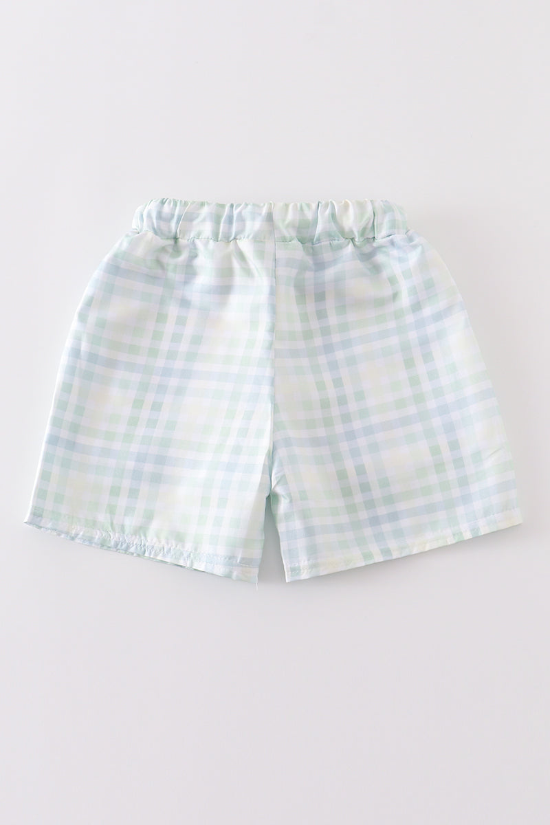 Pastel Plaid Boys’ Shorts – Blue, Green & White