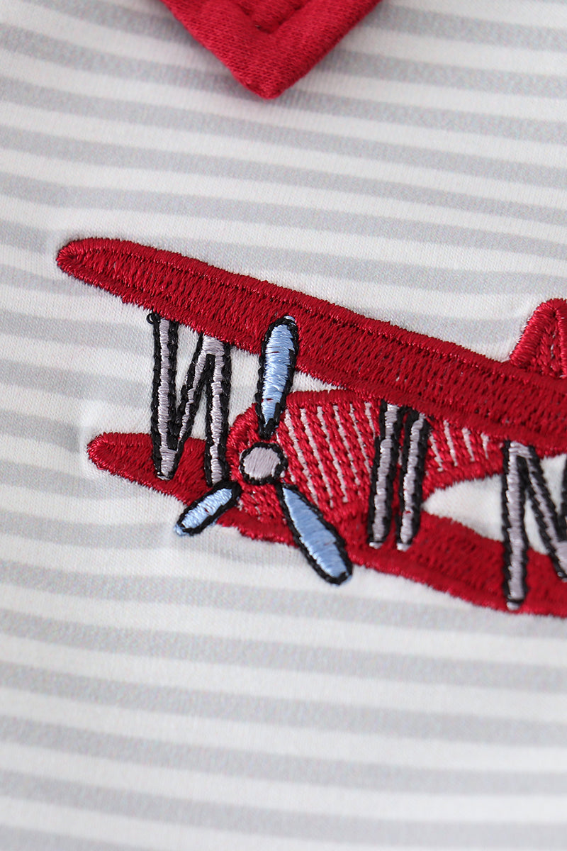 Vintage Plane Polo – Gray Stripe & Red