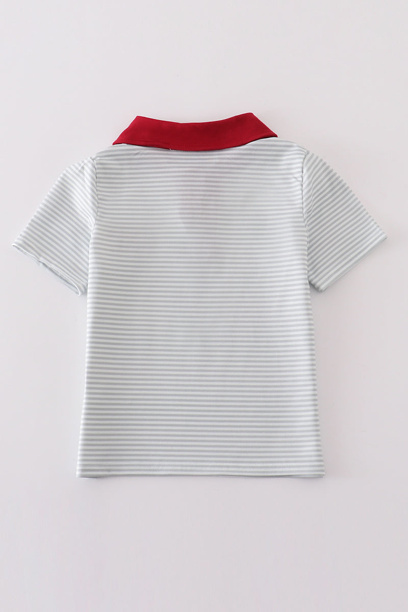 Vintage Plane Polo – Gray Stripe & Red