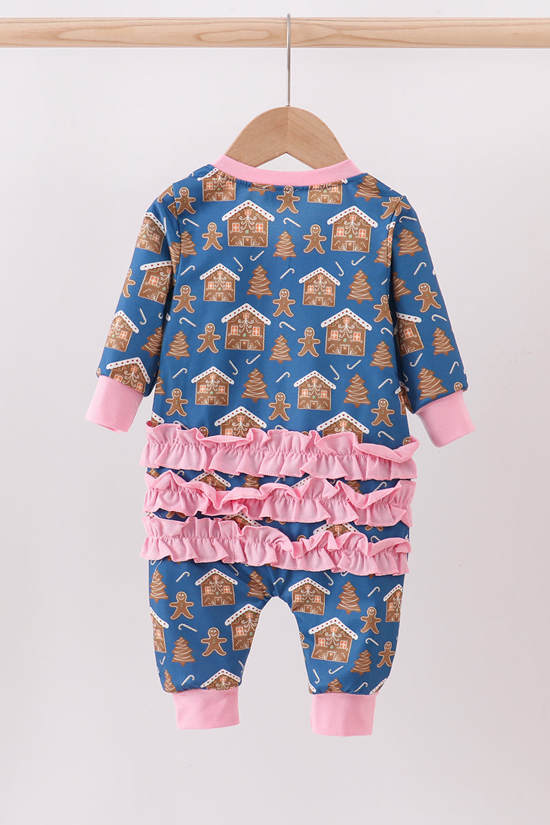 Gingerbread House Ruffle Baby Romper – Holiday One-Piece