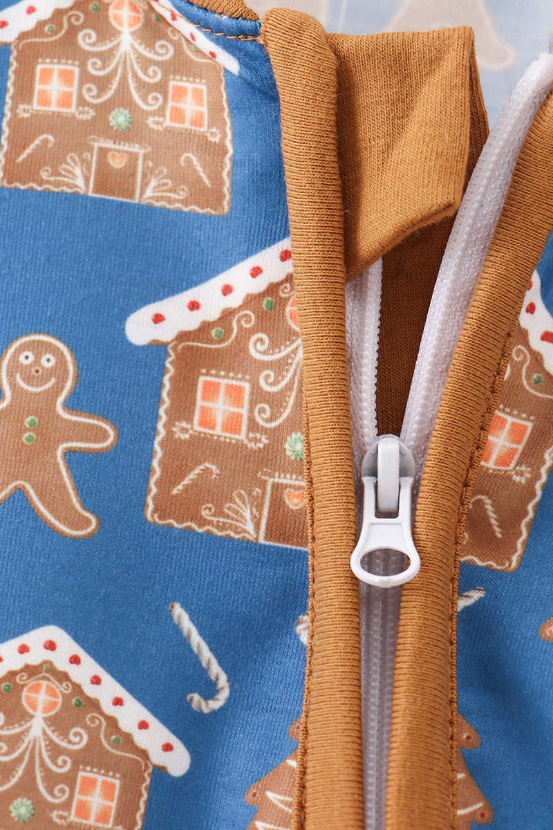 Baby Gingerbread Holiday Zip Pajama Romper – Christmas Cookie Print One-Piece