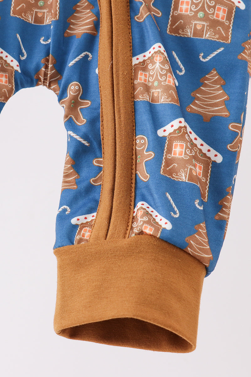 Baby Gingerbread Holiday Zip Pajama Romper – Christmas Cookie Print One-Piece
