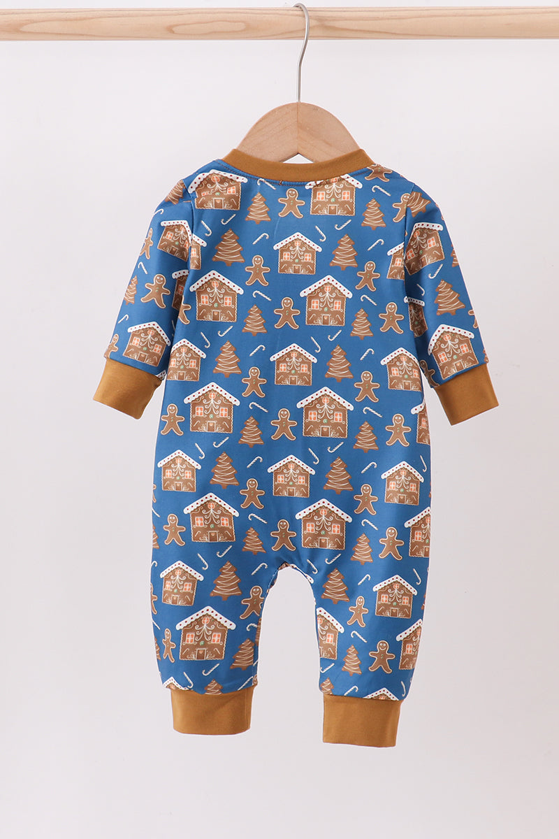 Baby Gingerbread Holiday Zip Pajama Romper – Christmas Cookie Print One-Piece