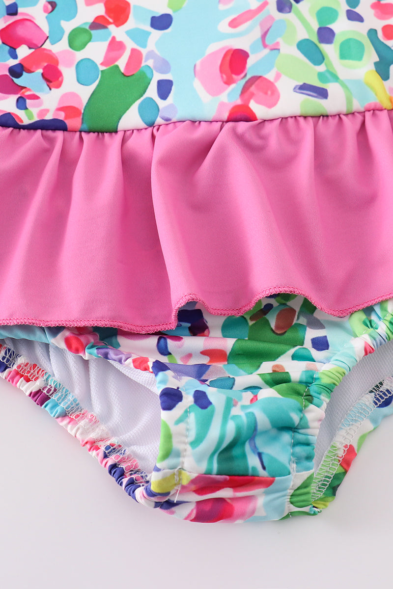Color Splash Ruffle Baby Swimsuit – One-Piece with Pink Skirt