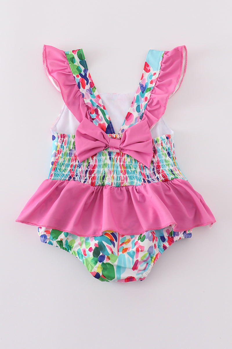 Color Splash Ruffle Baby Swimsuit – One-Piece with Pink Skirt