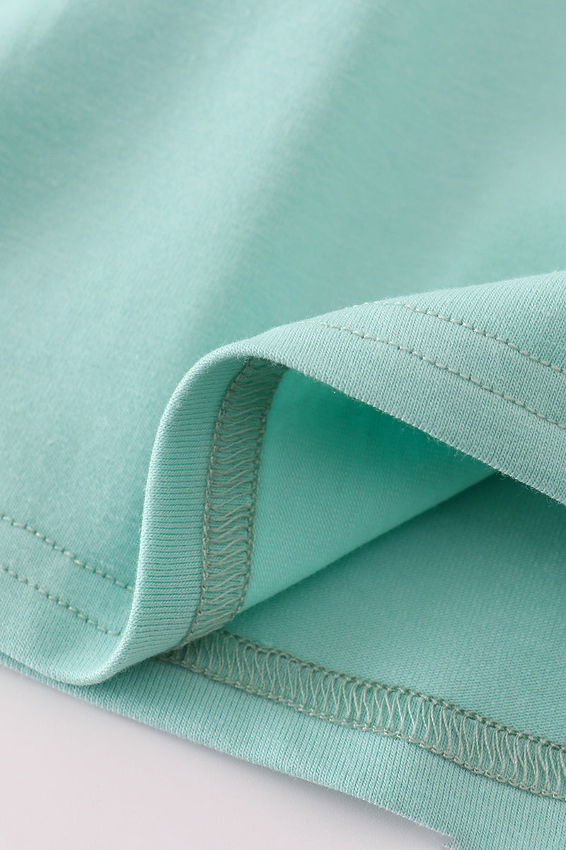 Aqua Puppy Dress with Gingham Straps – Embroidered Dog Detail