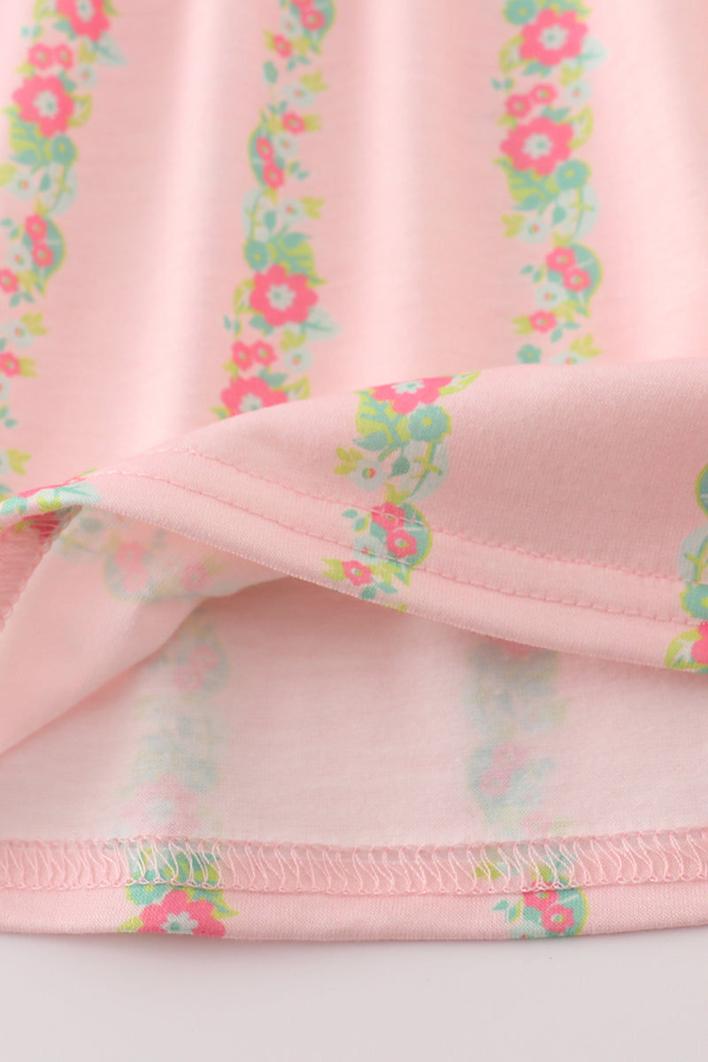 Girls’ Pink Floral Smocked Sundress with Aqua Bow Straps