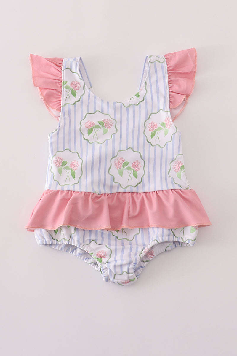 Floral Peplum Baby Girl Swimsuit – Pink & Blue