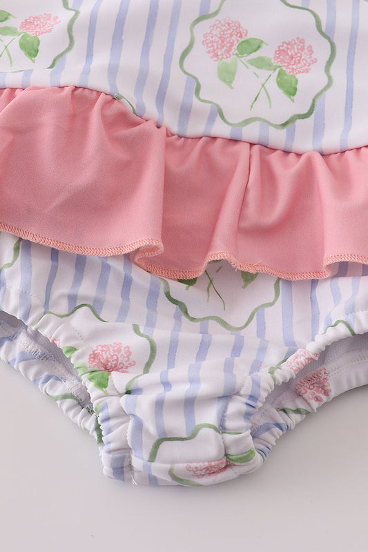 Floral Peplum Baby Girl Swimsuit – Pink & Blue