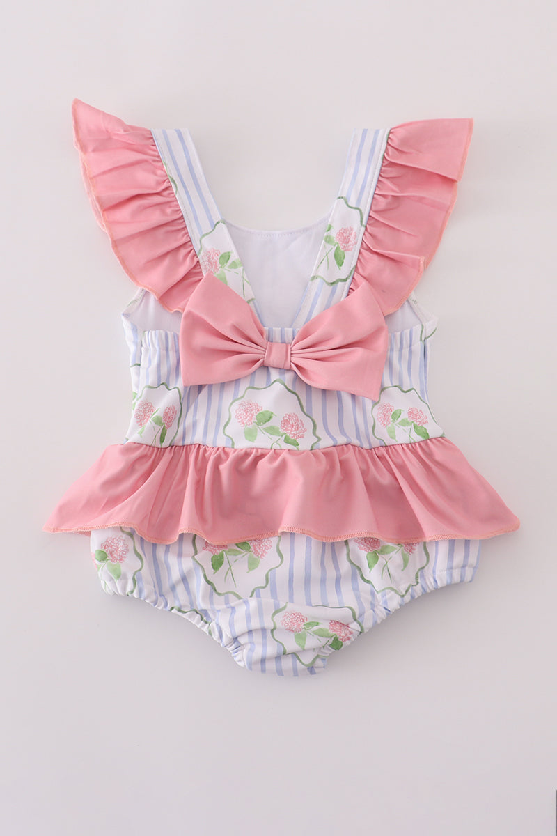 Floral Peplum Baby Girl Swimsuit – Pink & Blue