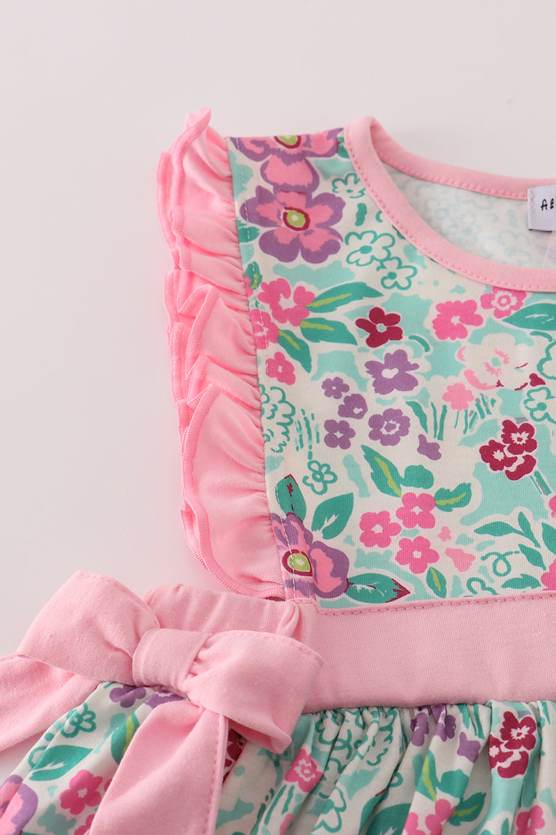 Garden Party Bow Dress – Pink & Mint Floral