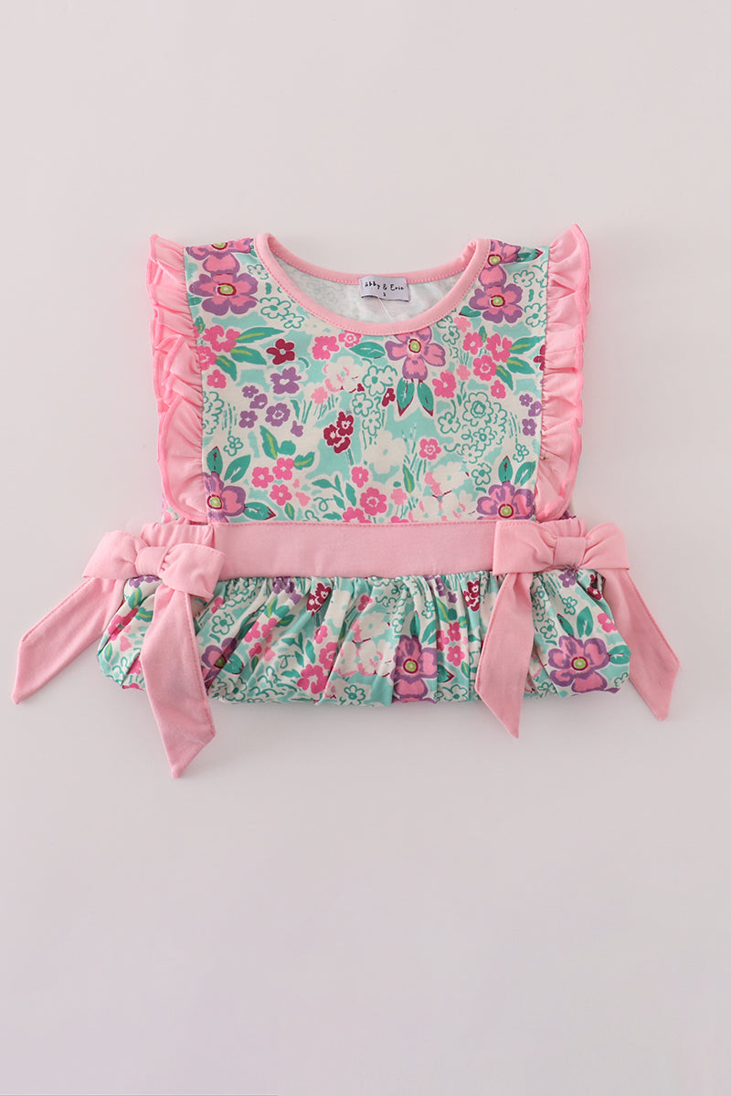 Garden Party Bow Dress – Pink & Mint Floral
