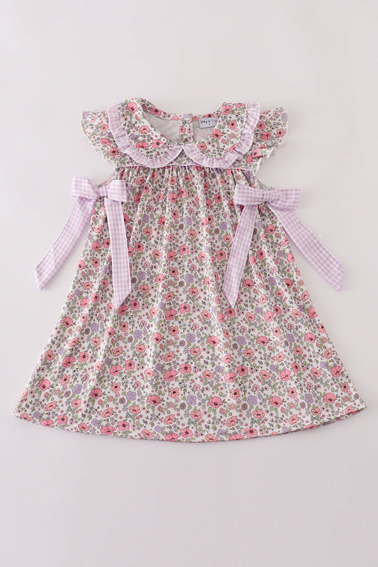 Floral Mommy and Me Matching Dresses – Pink and Lavender Gingham Trim