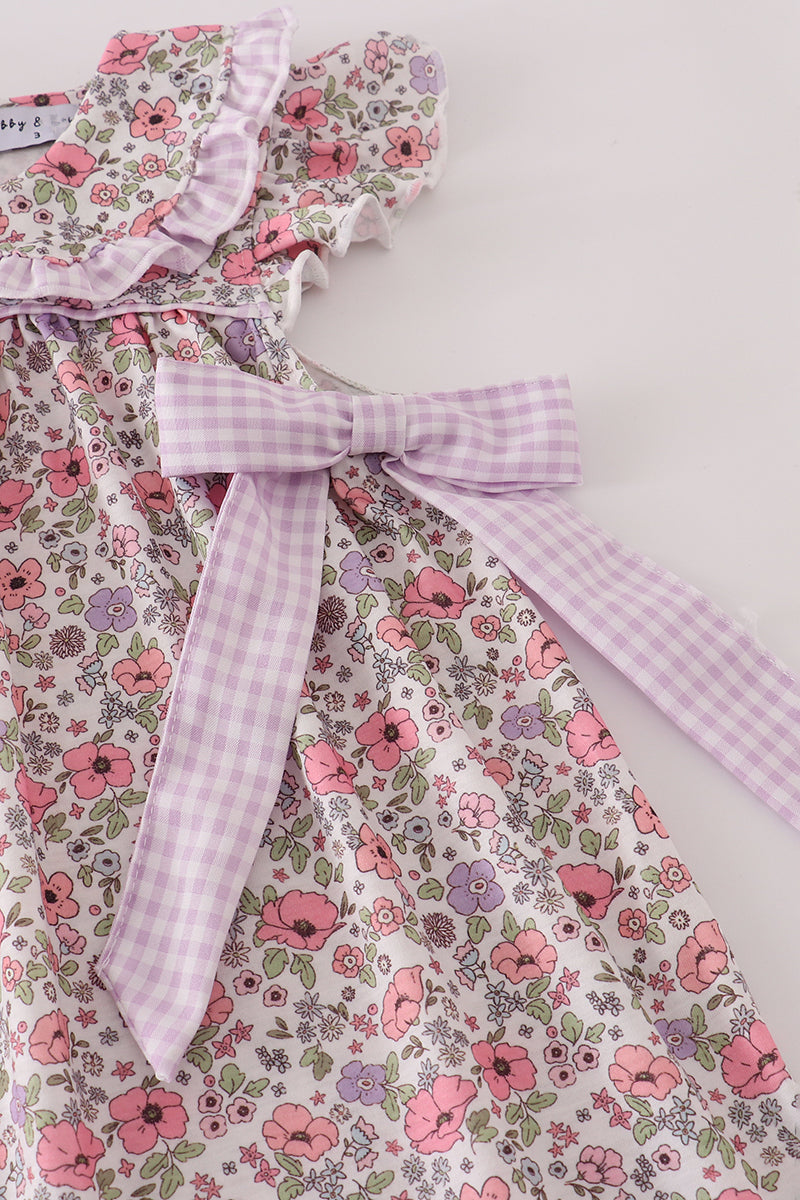 Floral Mommy and Me Matching Dresses – Pink and Lavender Gingham Trim