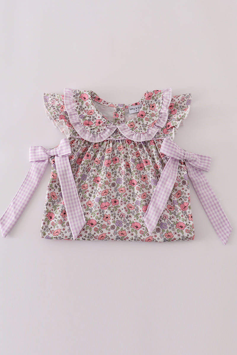 Floral Mommy and Me Matching Dresses – Pink and Lavender Gingham Trim
