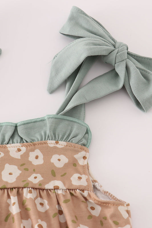 Sage Bloom Tie-Strap Bubble Romper