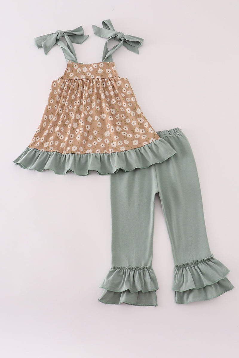 Floral Print Ruffle Pants Set
