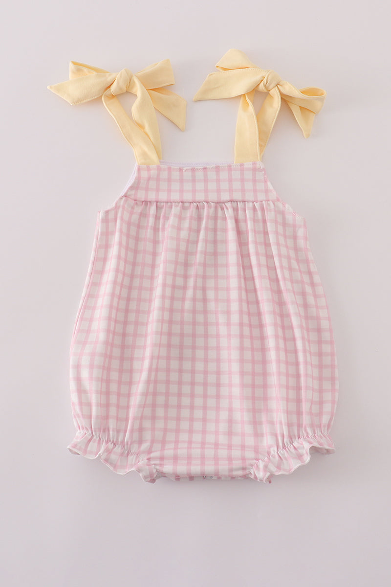 Pink Gingham Puppy Smocked Bubble Romper