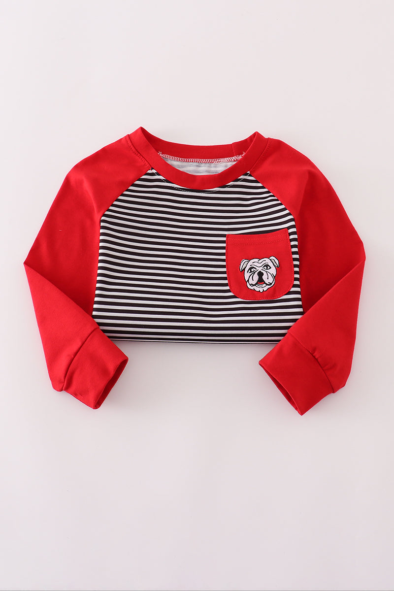Georgia Bulldog Striped Embroidered Pocket Tee