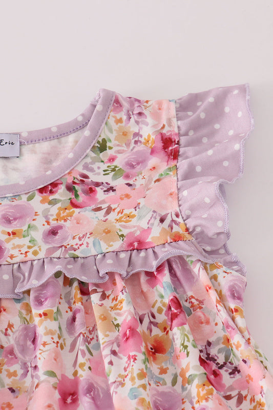 Purple Floral Ruffle Pants Set