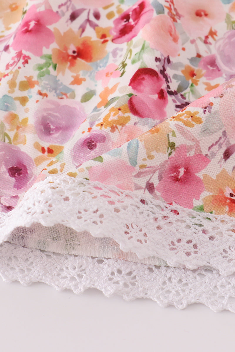 Purple Floral Ruffle Pants Set