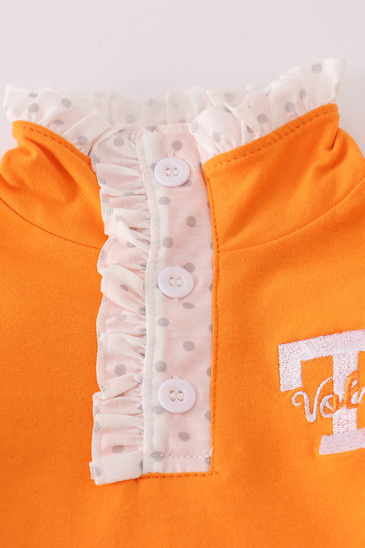 Orange Tennessee Embroidered Ruffle Pant Set