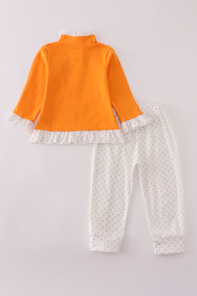 Orange Tennessee Embroidered Ruffle Pant Set