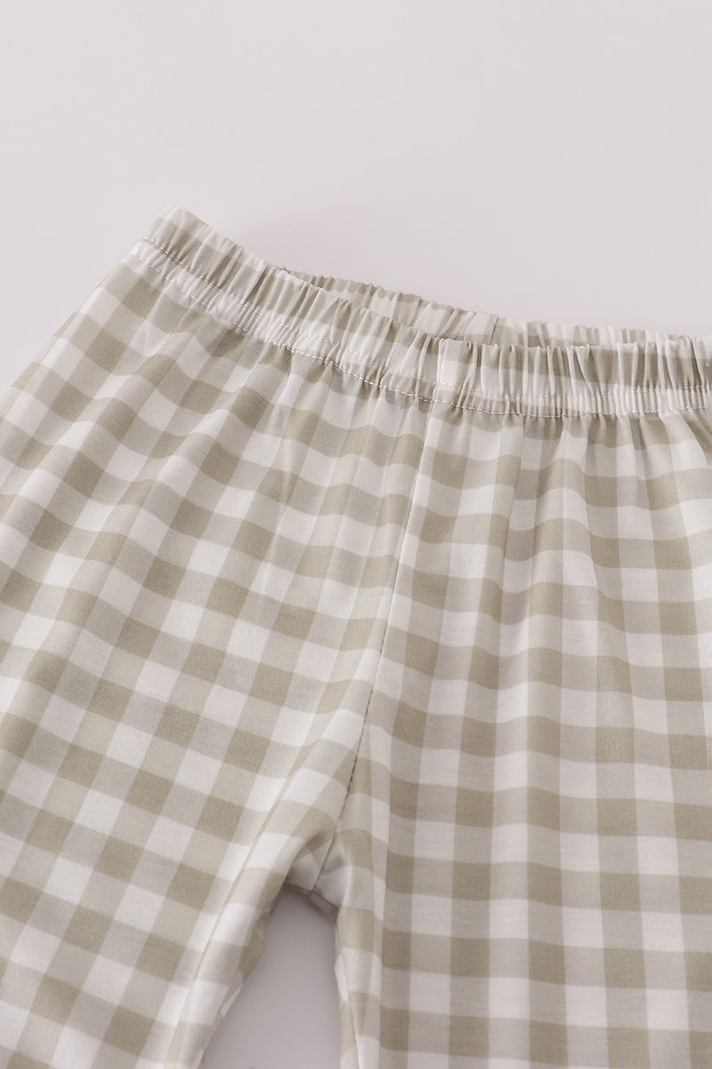 Sage Green Duck Appliqué Top & Gingham Ruffle Pant Set