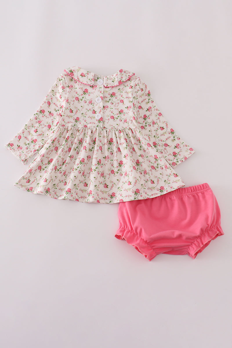 Rose Smocked Dress & Bloomer Set – Long Sleeve