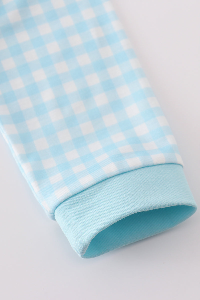 Baby Blue Gingham Farm Animal Smocked Romper – Long Sleeve