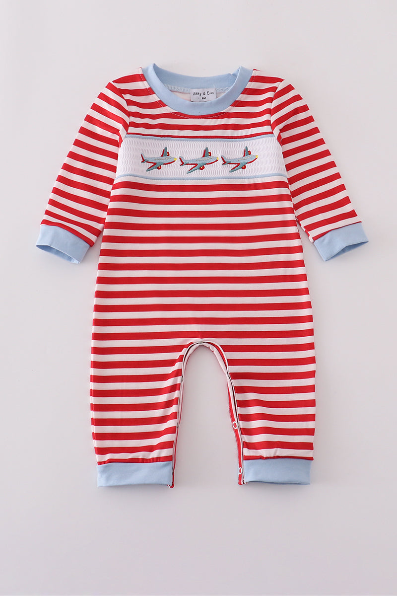 Airplane Embroidered Striped Romper