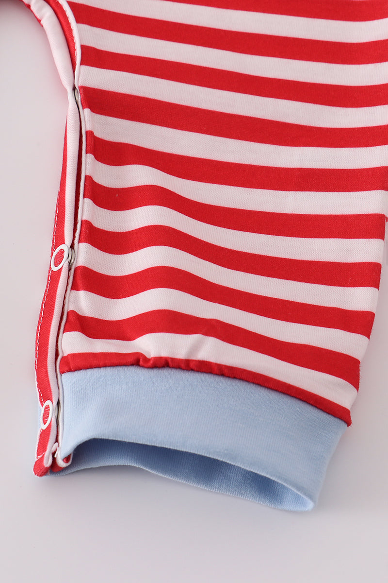 Airplane Embroidered Striped Romper
