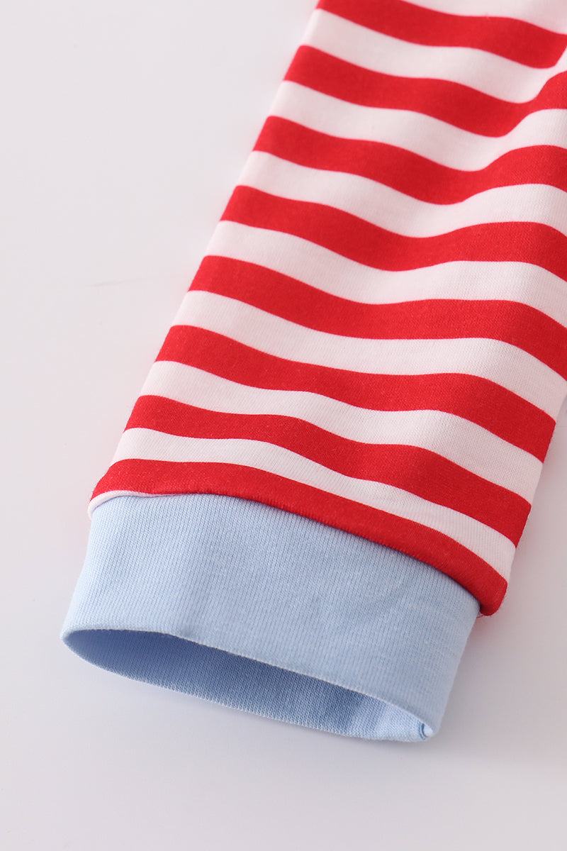 Airplane Embroidered Striped Romper