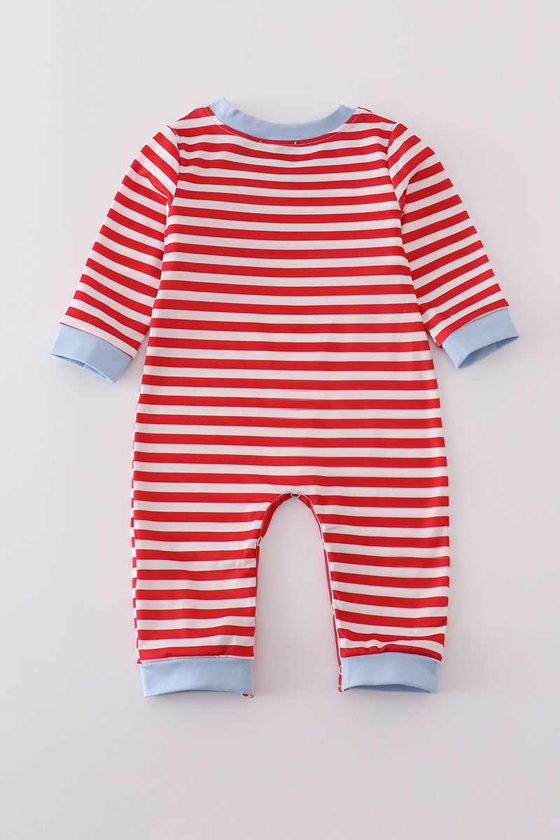 Airplane Embroidered Striped Romper
