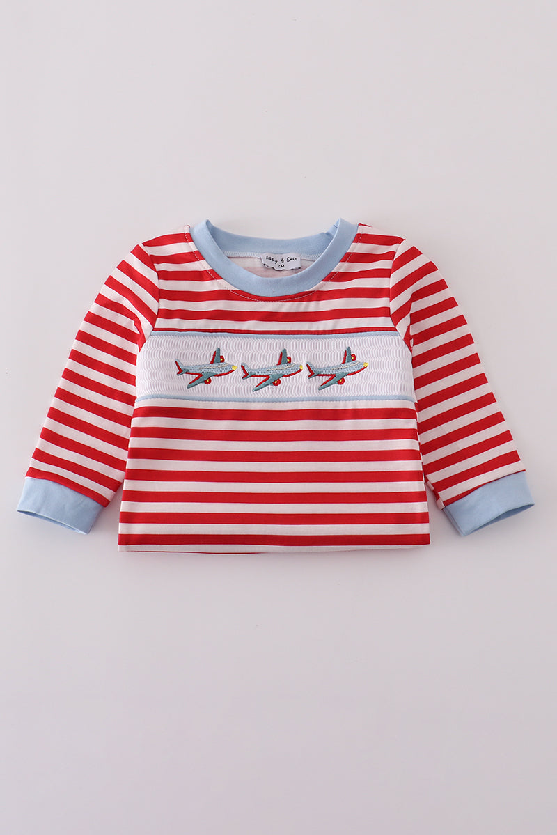 Airplane Embroidered Striped Romper
