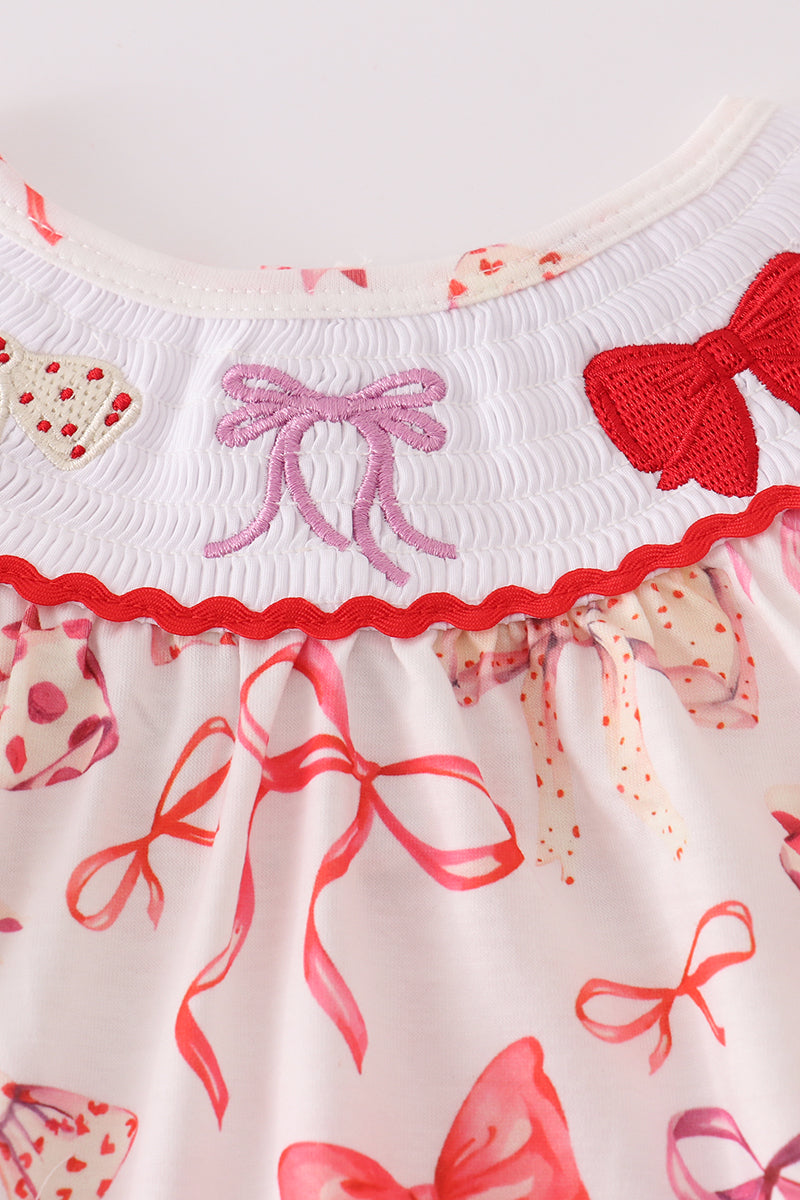 Baby Girl Red Bow Smocked Top & Bloomer Set β Long Sleeve