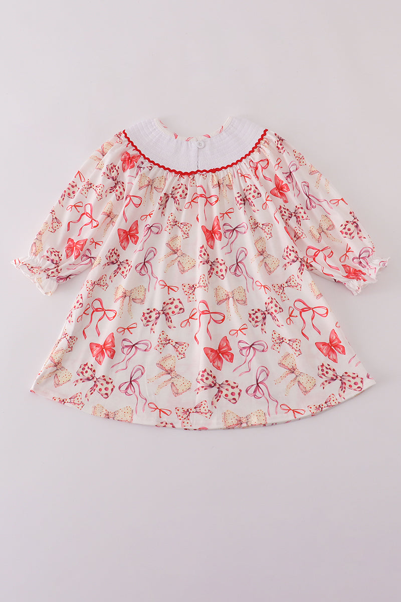 Baby & Toddler Girls Bow Print Smocked Dress – Long Sleeve Boutique Outfit