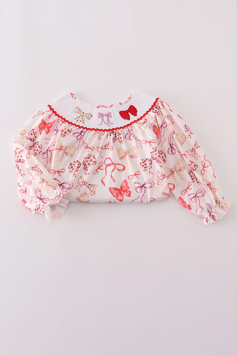 Baby & Toddler Girls Bow Print Smocked Dress – Long Sleeve Boutique Outfit