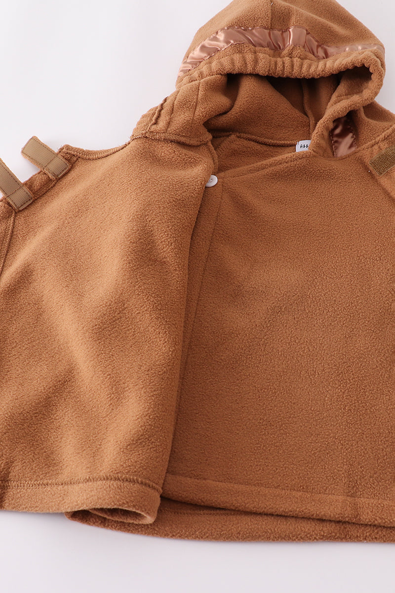 Brown Fleece Velcro Hoodie