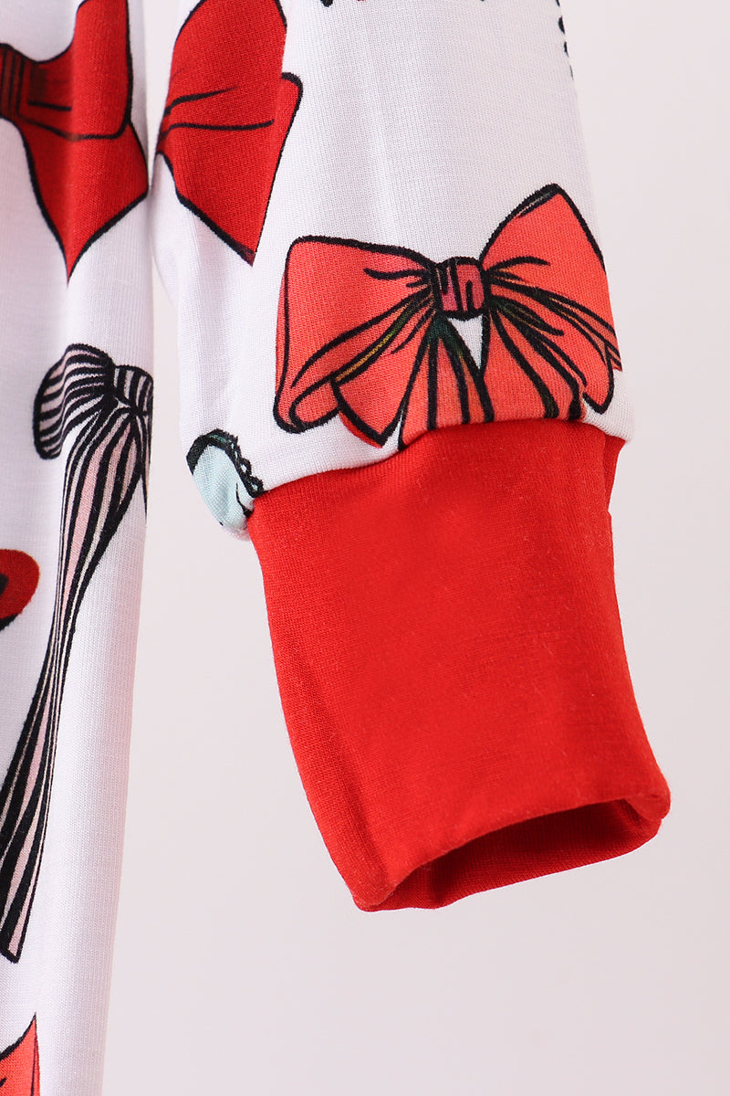 Baby Holiday Romper – Red & Green Bow Print with Ruffle Zipper