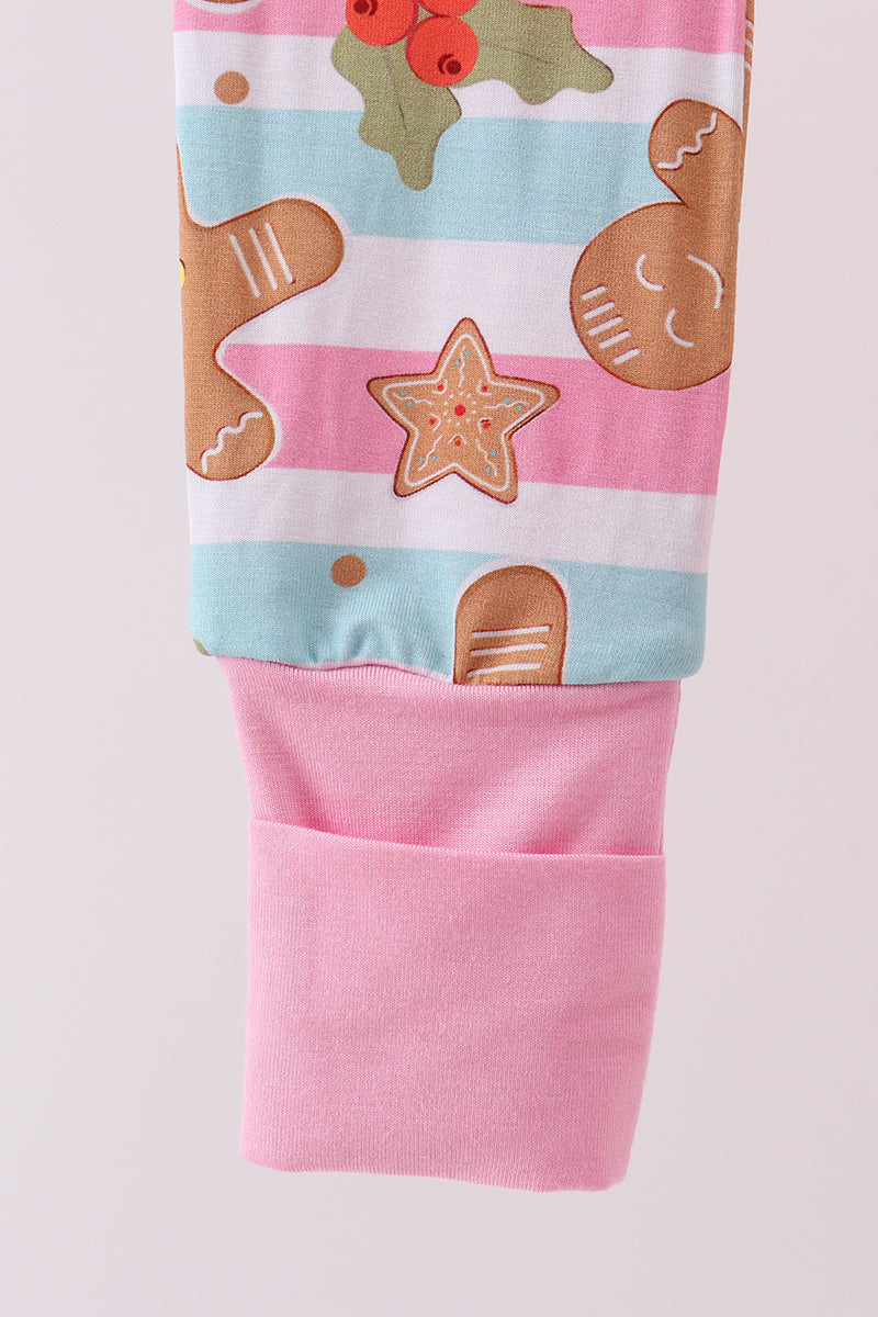 Striped Gingerbread Baby Zipper Romper – Holiday Pajamas