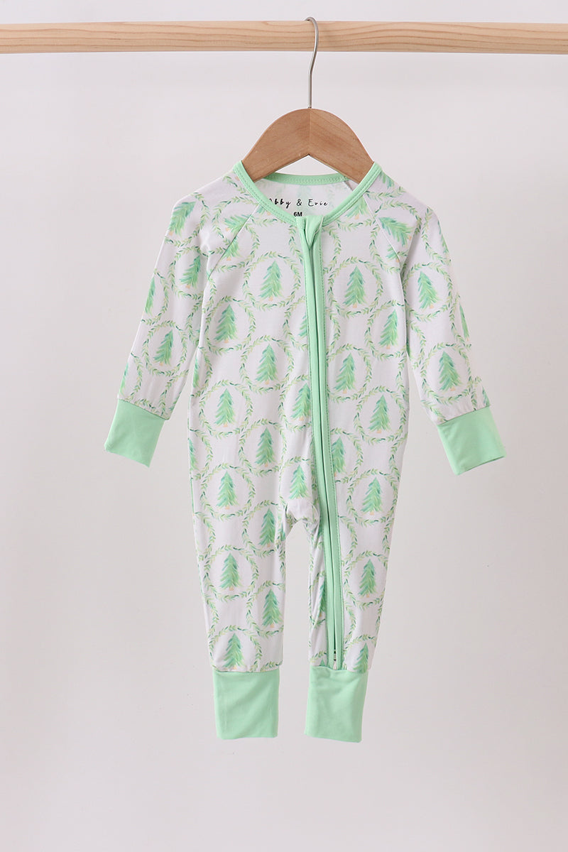 Green Wreath Christmas Tree Zipper Romper