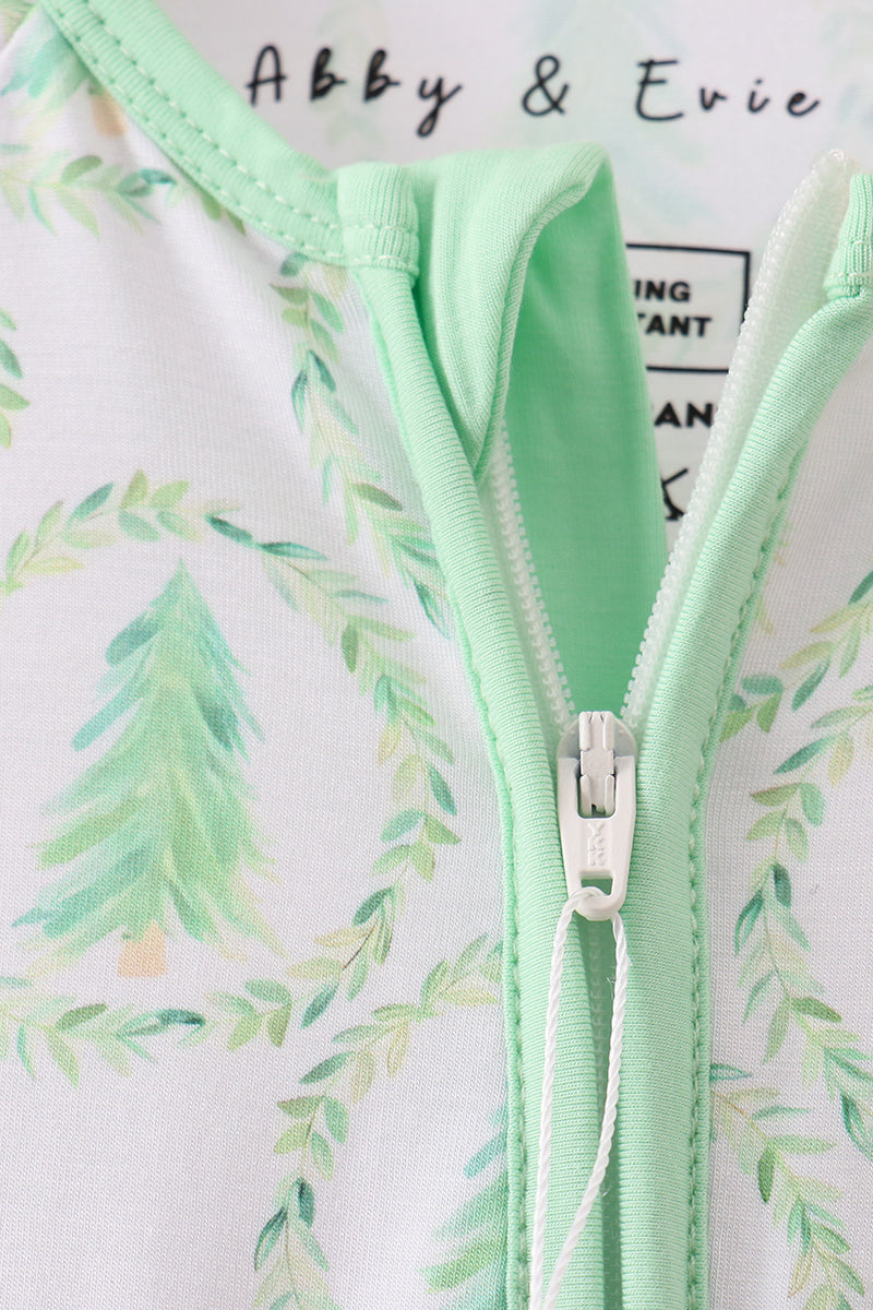 Green Wreath Christmas Tree Zipper Romper