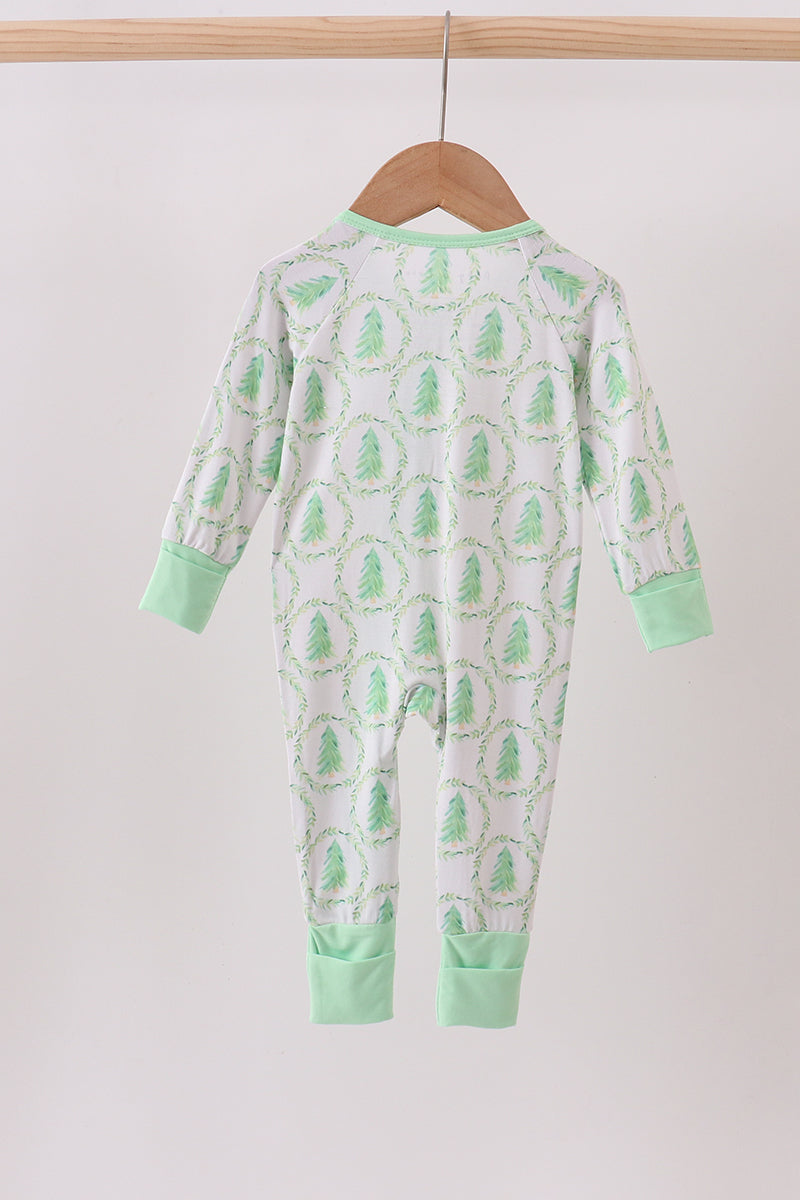 Green Wreath Christmas Tree Zipper Romper